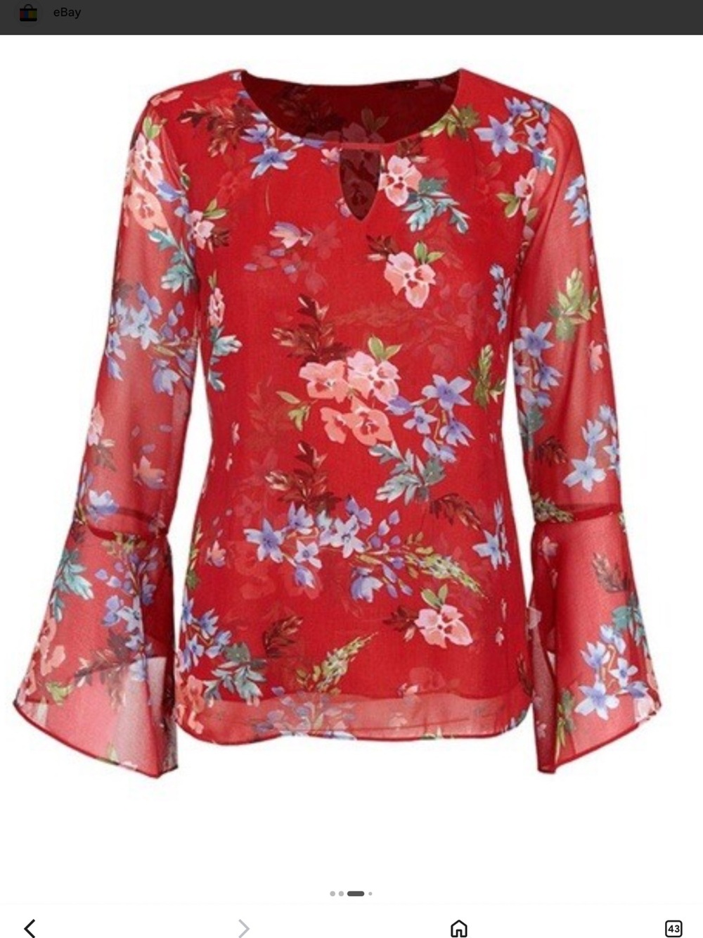CABI Devoted Red Floral Bell-Sleeve Blouse NWOT small bohemian flowy hippie